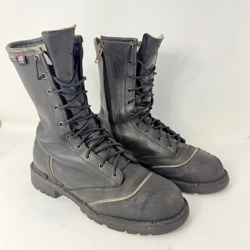 LaCrosse 14H72 Mens 10 M Fire Fighting Boots Black Leather Safety Toe USA Made